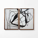 Cargar imagen en el visor de la Galería, Cuadros decorativos abstractos Hypnotic 2 piezas con moldura caoba y líneas negras sobre fondo blanco.