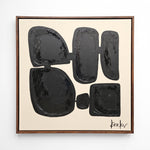 Cargar imagen en el visor de la Galería, Cuadro Kalon de arte abstracto decorativo de pared en tonos negro y beige con marco de madera.