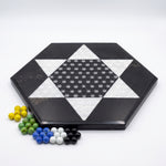 Cargar imagen en el visor de la Galería, Damas Chinas Juego de Mesa Tradicional de Mármol Natural con tablero y canicas de colores.