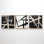 Cargar imagen en el visor de la Galería, Cuadros Decorativos Trazo Set 3 en Acrílico y Madera 80x80cm con arte abstracto moderno en blanco y negro.