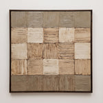 Cargar imagen en el visor de la Galería, Cuadro Telar Arte Texturizado Alto Relieve 140x140 Marco Nogal con diseño geométrico en tonos neutros.