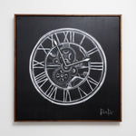 Cargar imagen en el visor de la Galería, Cuadro Grande Tempo 140x140 cm para Decoración de Interiores con diseño de reloj vintage en blanco y negro.