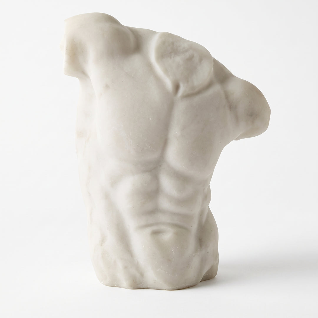 Figura Belia decorativa de poliresina alto 42cm con forma de torso clásico masculino en tono blanco.